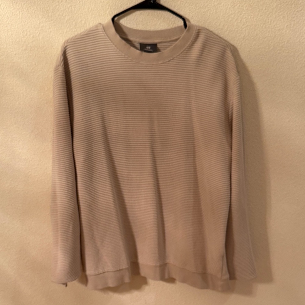 H&M Men’s Beige Ribbed Crew Neck Top